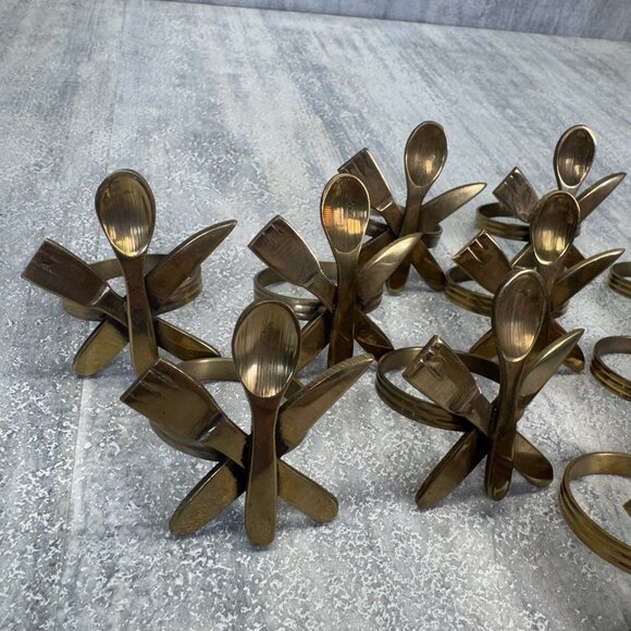12 Vintage Brass Napkin Rings Fork Knife Spoon Design Table Decor Retro VTG Mcm - Picture 6 of 8